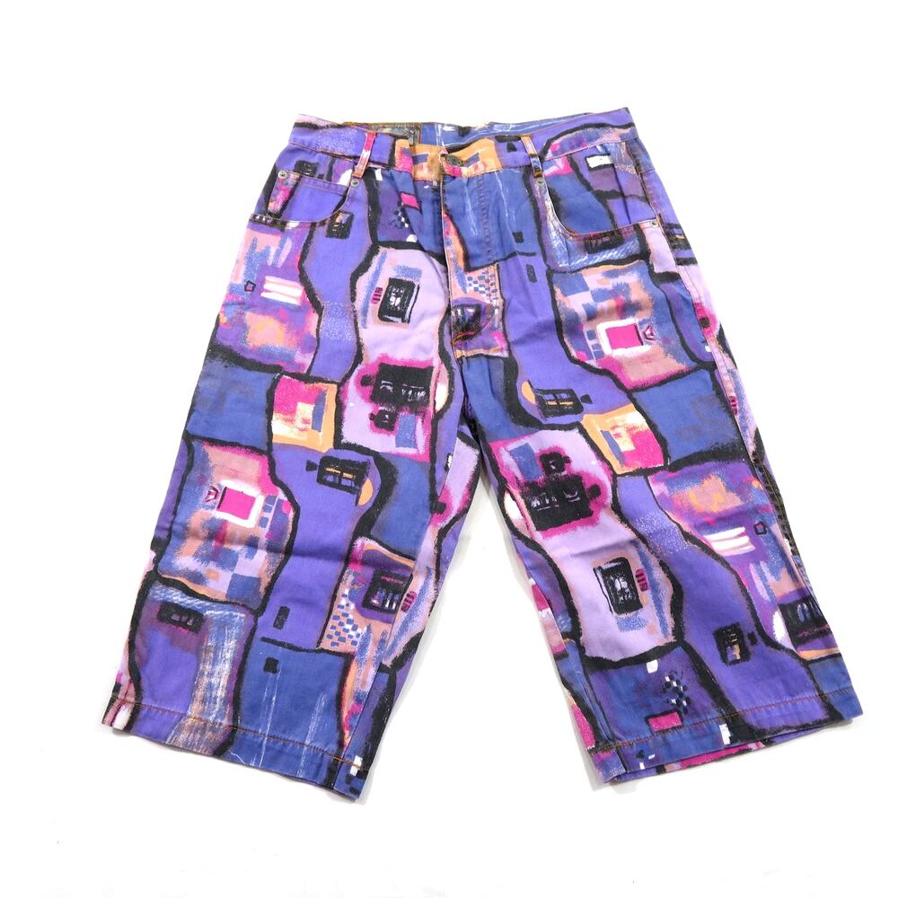 On The Brink Denim Jean Shorts Button Fly Purple Sz 32 Measured: 30 1980s